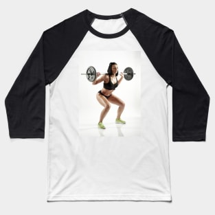 Young woman doing barbell squats Baseball T-Shirt